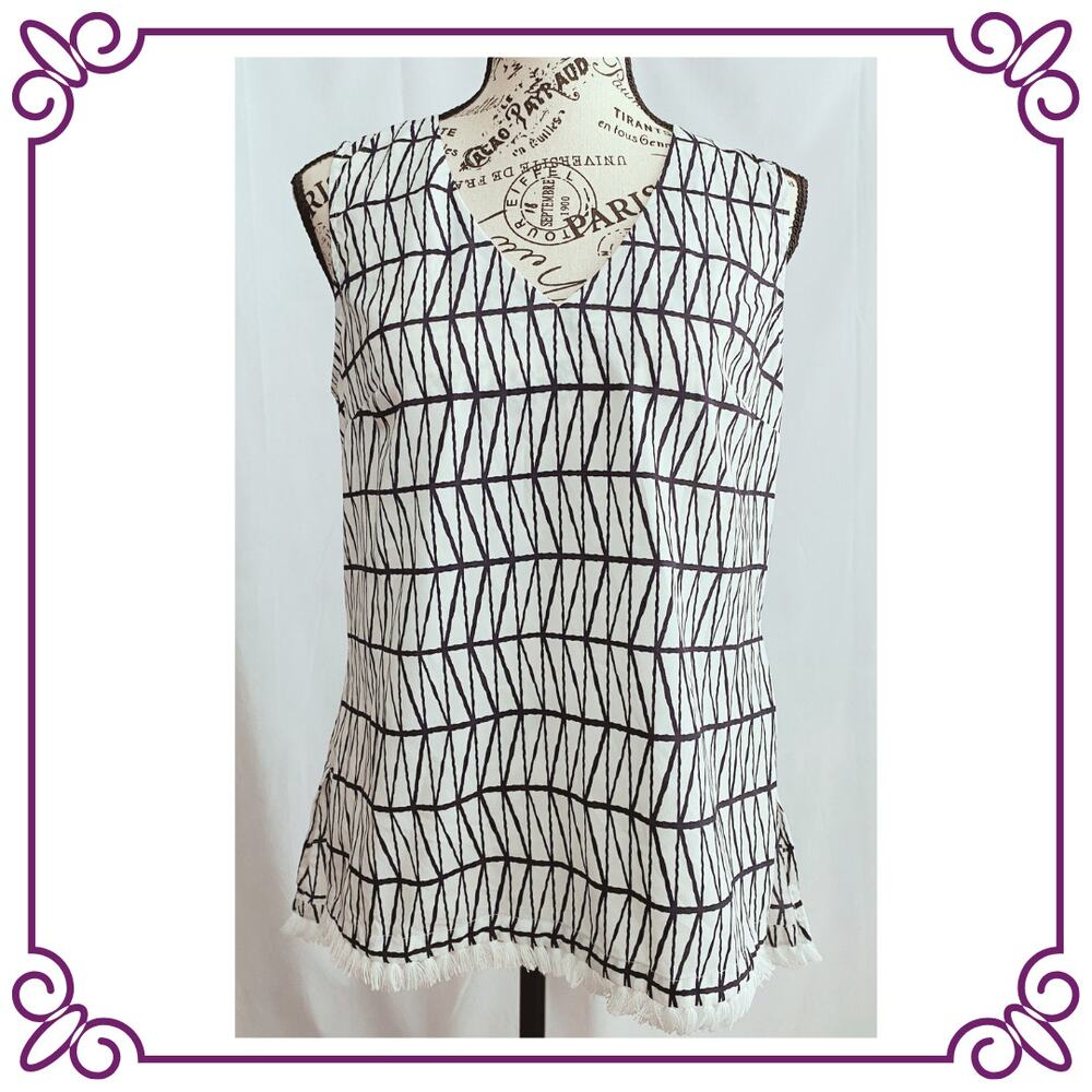 Banana Republic White & Black V Neck Sleeveless Relaxed Fit Top XS